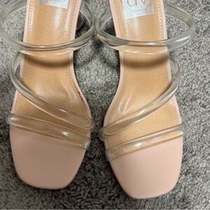 Dolce Vita Pink Square-Toe Clear-Strap Block Heels